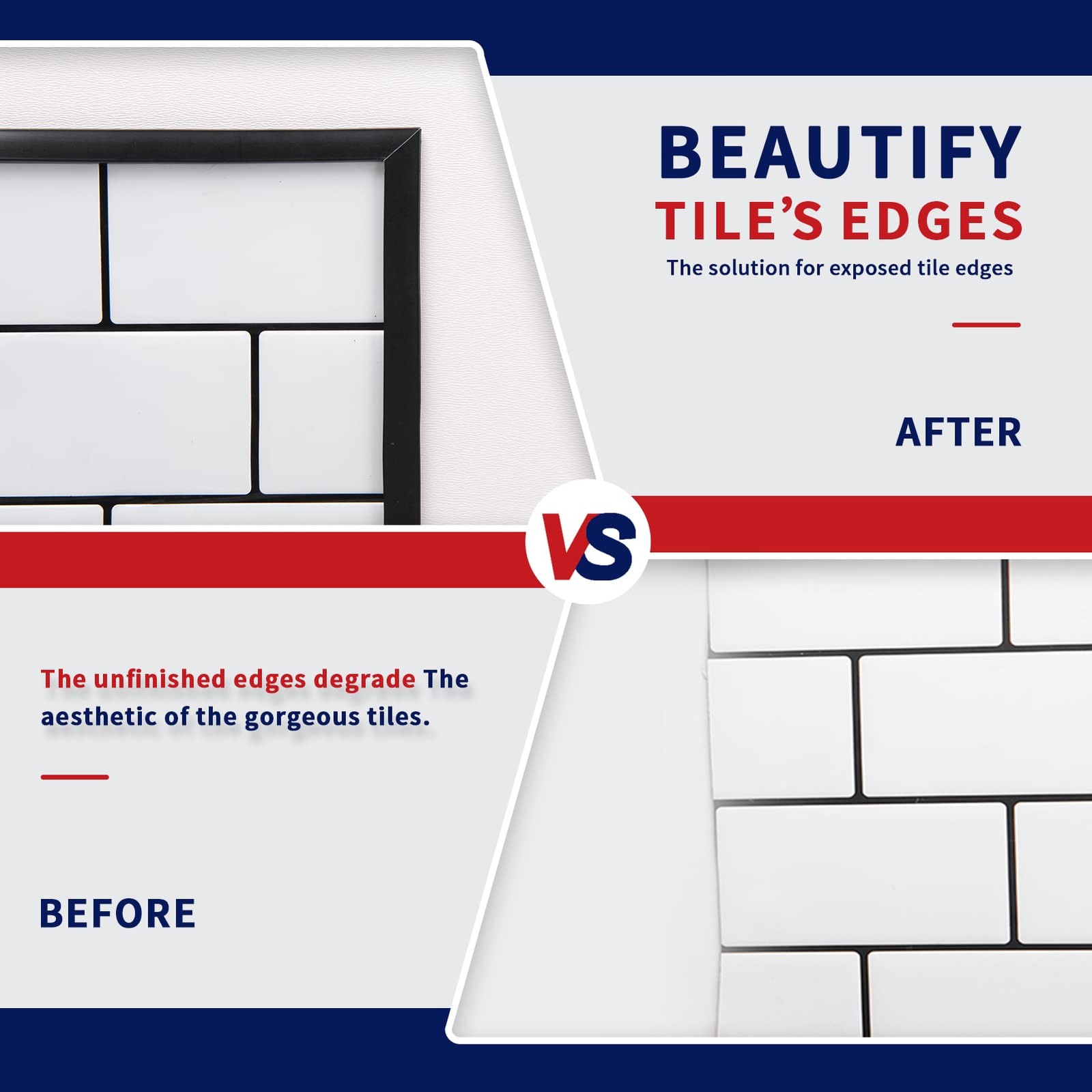 Peel and Stick Trim 10 Ft Black for Backsplash Tile Edge