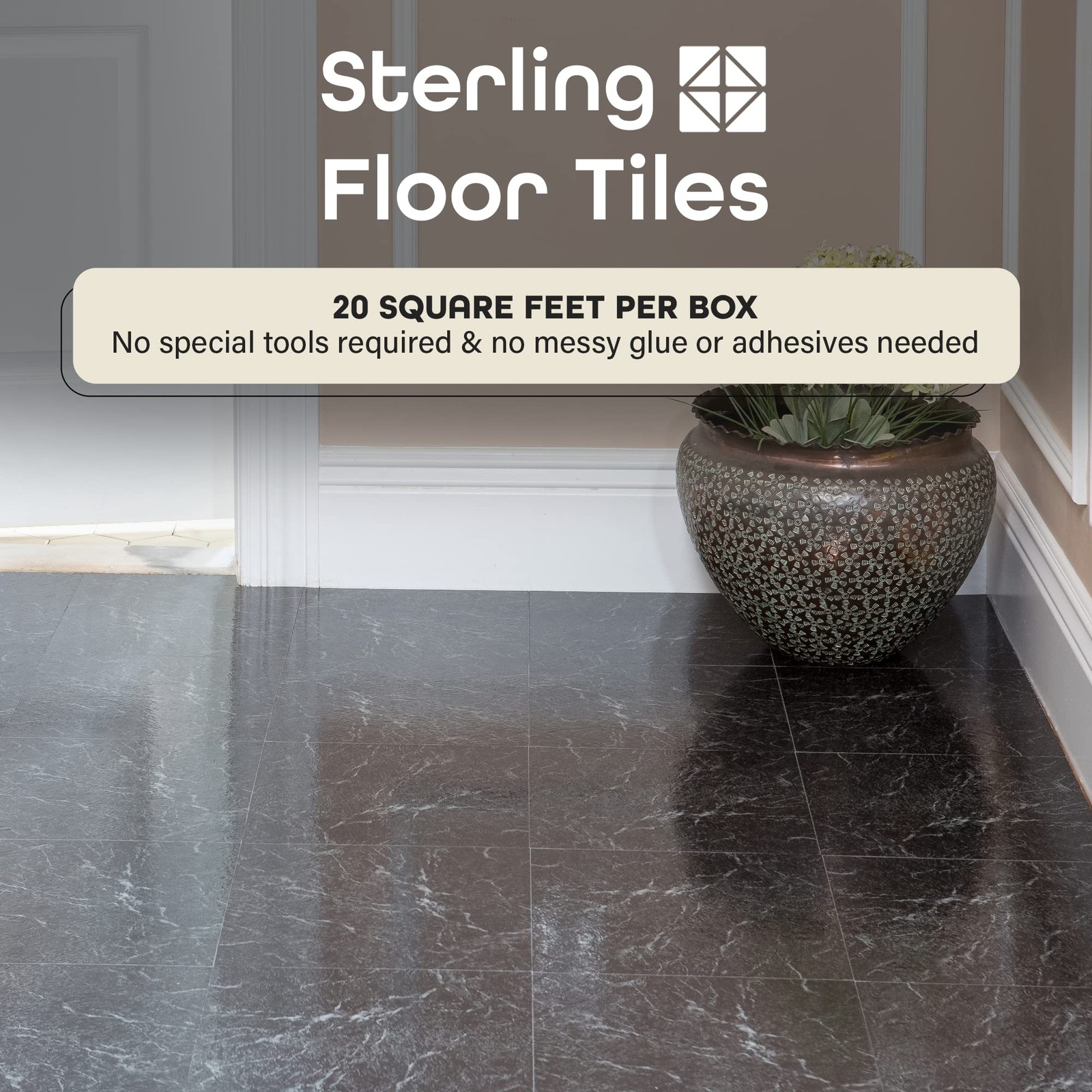 Sterling Self Adhesive 12-Inch Vinyl Floor Tiles, 20 Tiles – 12″ x 12″, Black…