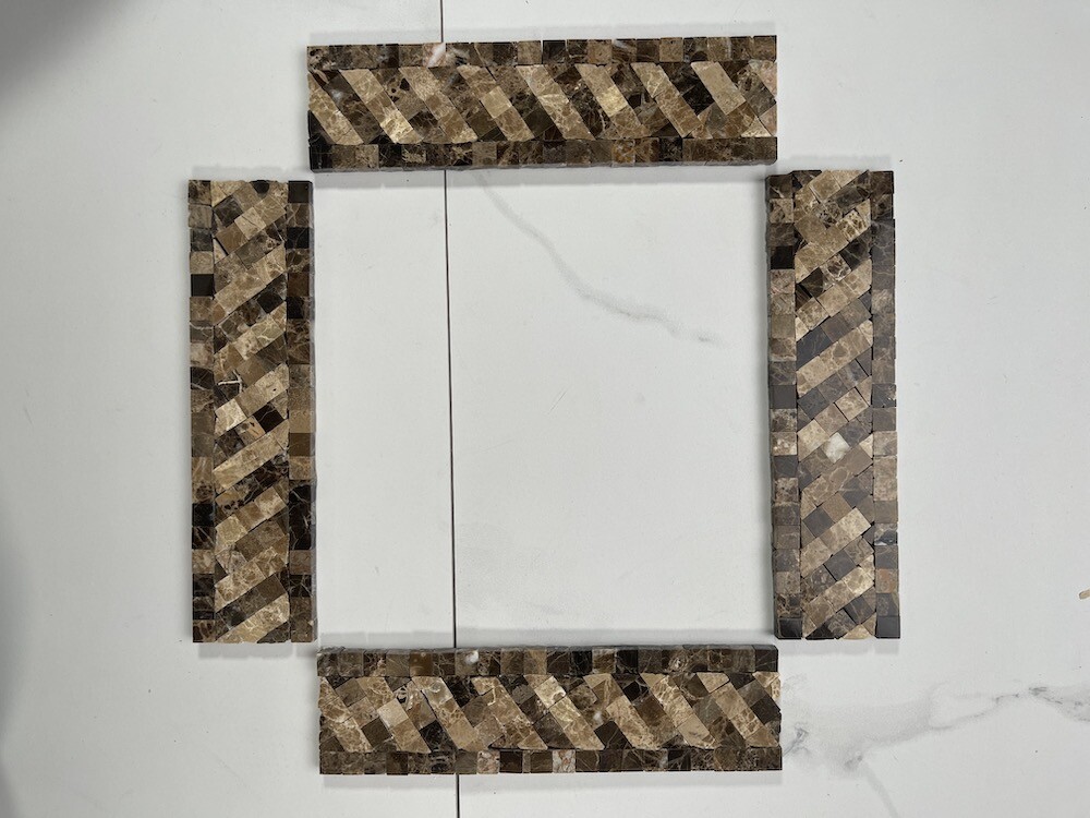 B0089P Marble Mosaic Border Listello Tile Renaissance Emperador 2×7.7 Polish