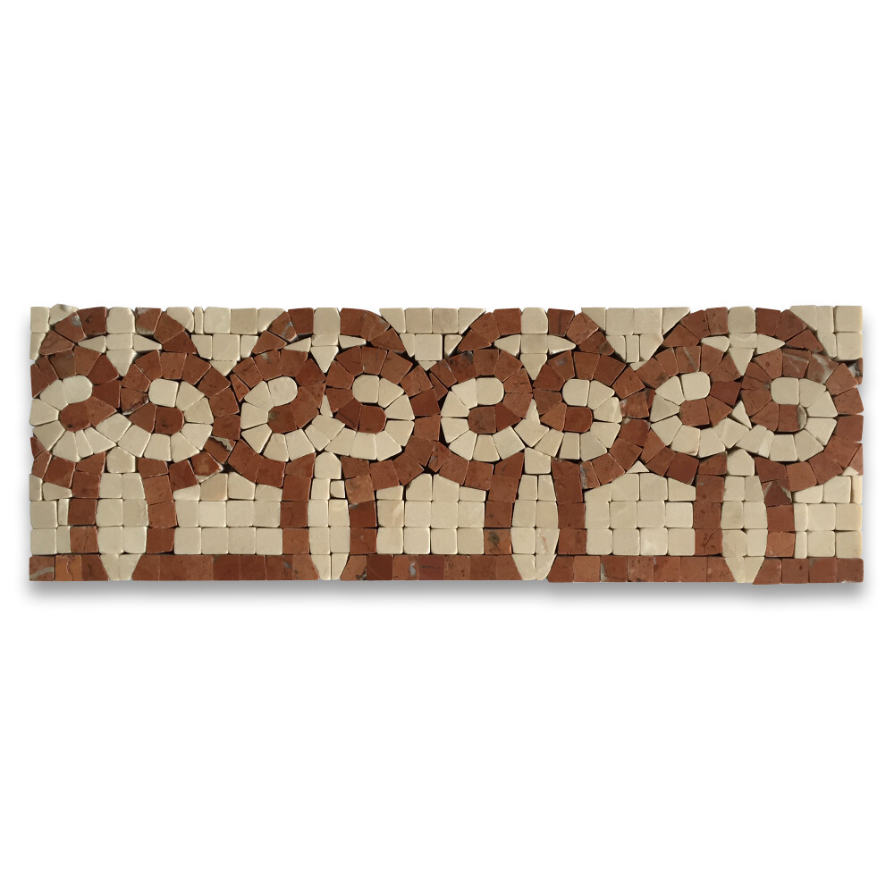 B0012P Marble Mosaic Border Bathroom Listello Tile Posy Rojo 4×12 Polished