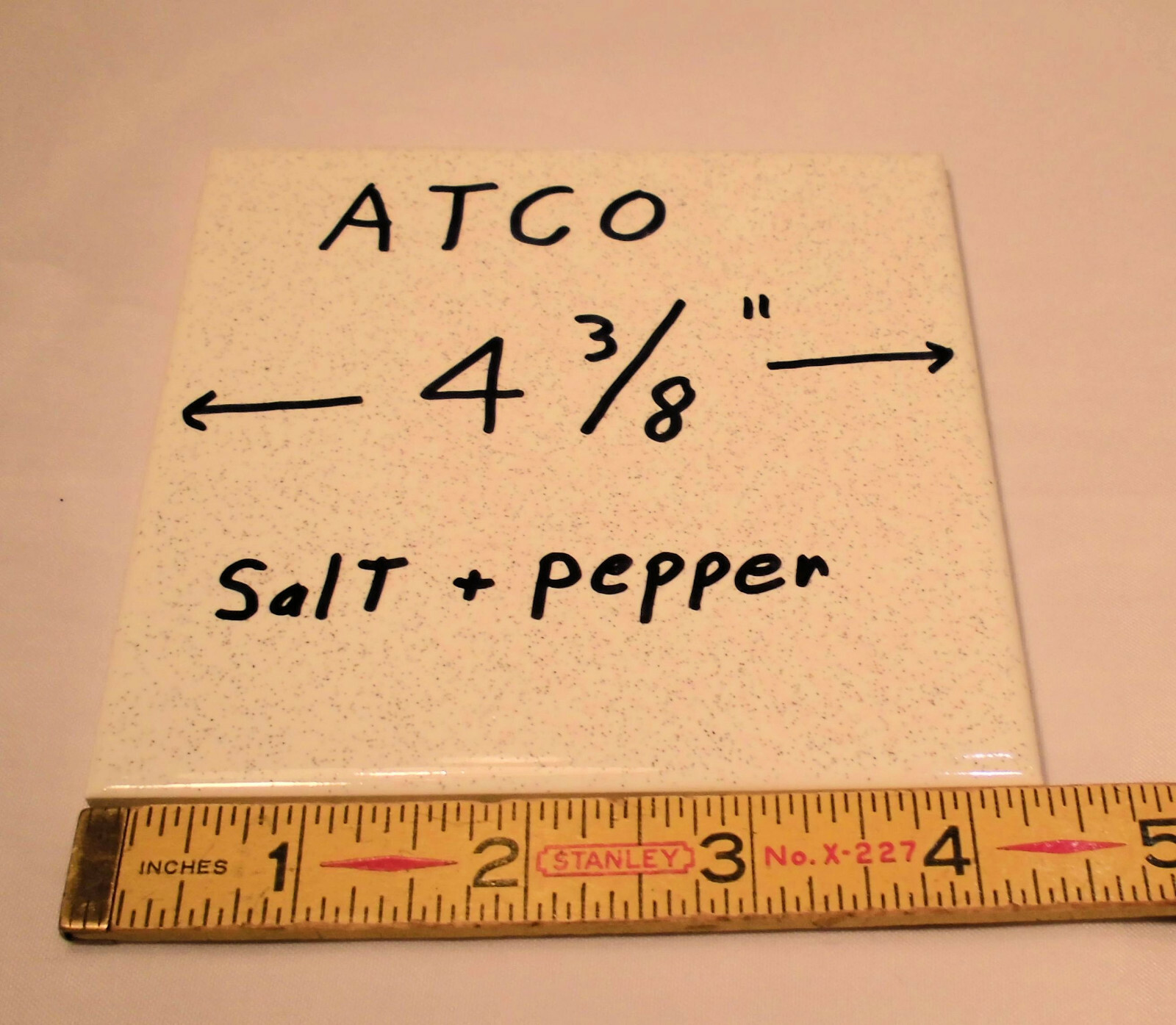 1 pc. Vintage 4-3/8″ Salt & Pepper Glossy Ceramic Tile by ATCO Made USA NEW