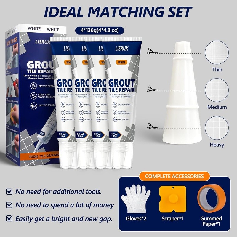 3-in-1 Tile Grout Repair Kit Waterproof Adhesive Cracks Stains Filling Renewing