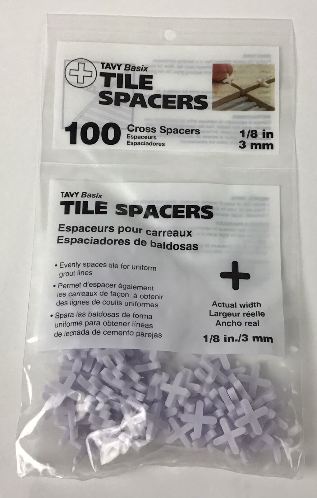 New 6 Packs of 100 TAVY 5404 Basix 1/8″ 3mm Tile Cross Spacers 600 spacers total