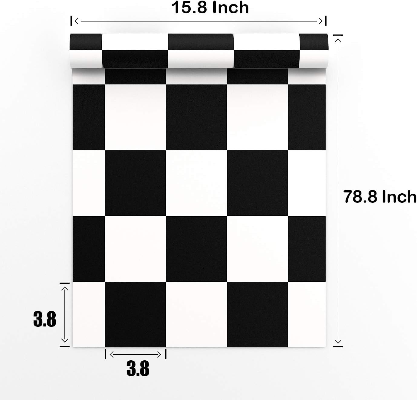 Checkered Black and White Vinyl Flooring Roll 15.8×78.8 in Floor Contact Pape…