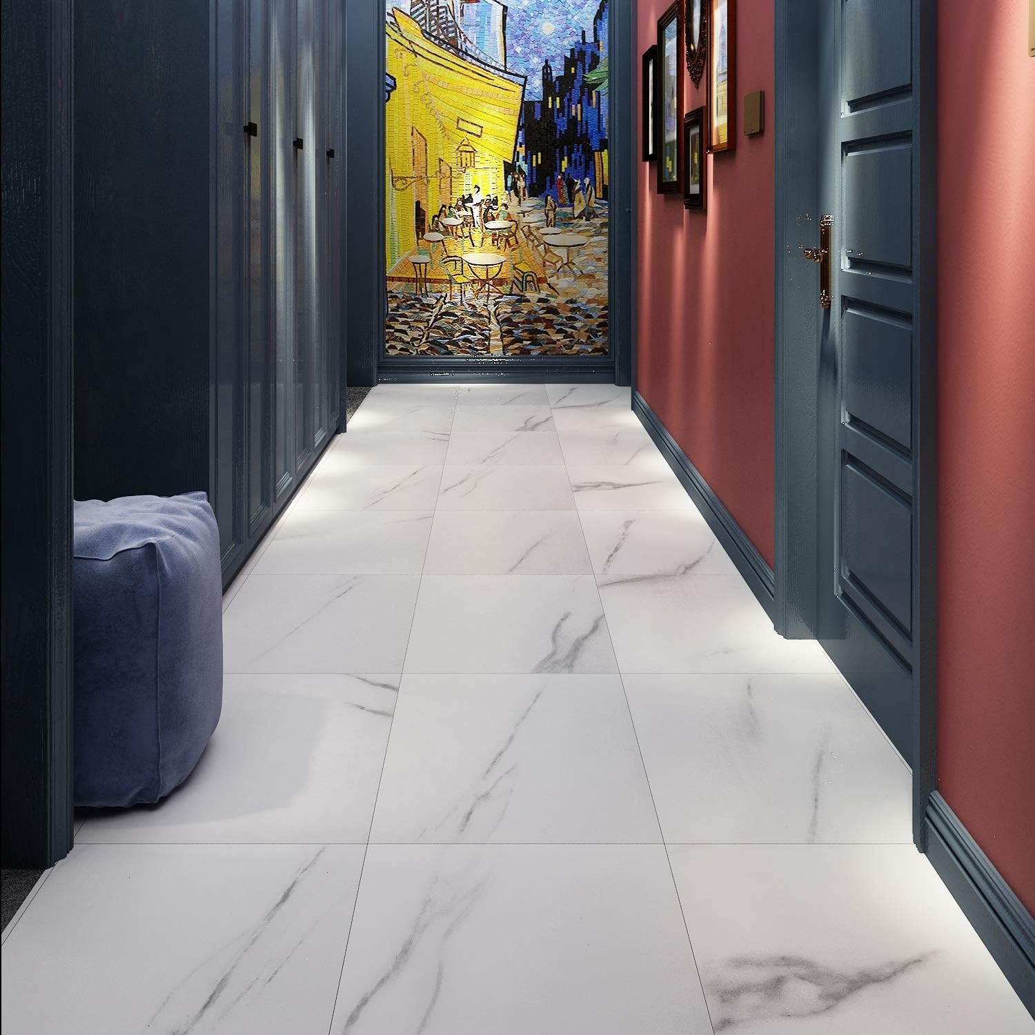 Durable White Marble Peel and Stick Vinyl Floor Tiles – 12×12 Inches, 4-Pack