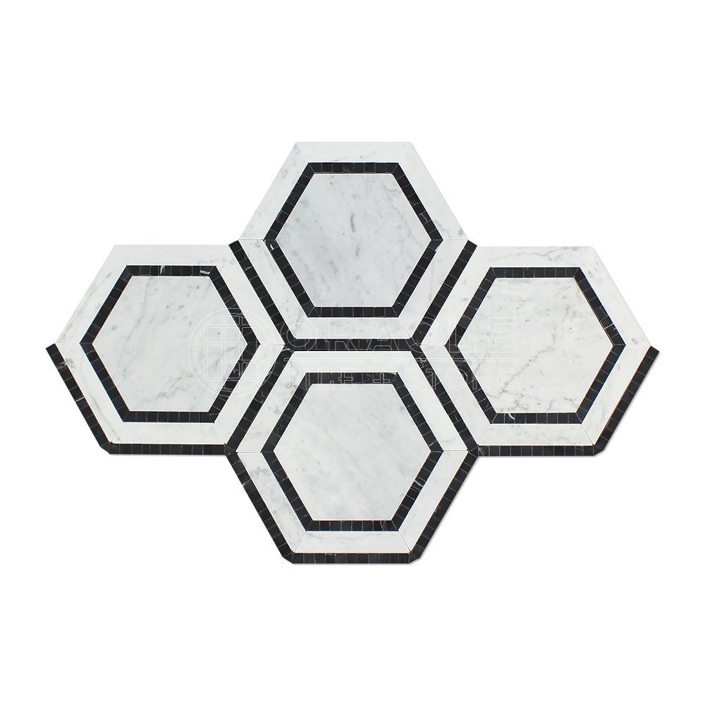 Carrara White Italian (Bianco Carrara) Marble Hexagon Mosaic Tile POLISHED Tile
