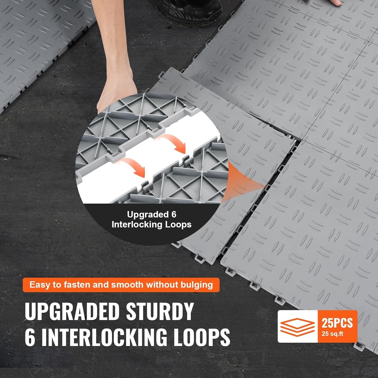 Garage Floor Tiles 12×12 inch Silver Interlocking Non-slip 25 Pack