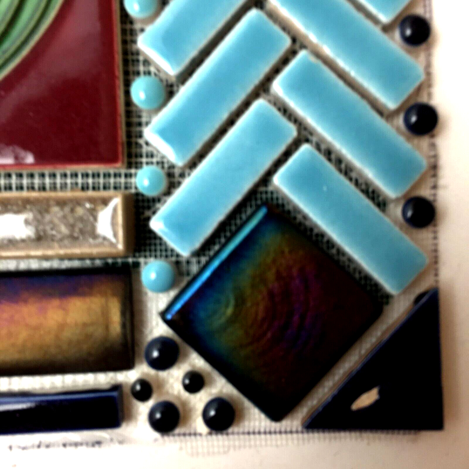 Tile Mosaic Feature Panel w/Vintage Handmade Ceramic and Glass Tile 12″ X 12.75″