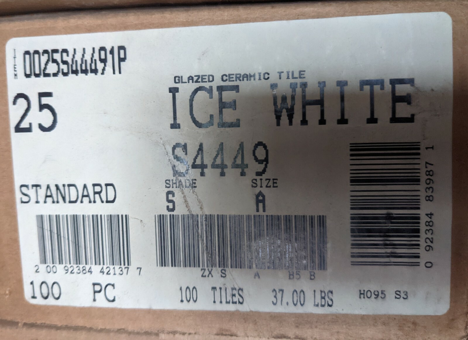 4 pcs. Gloss Ceramic Tile Ice White 25 American Olean bullnose S4449 Made in USA