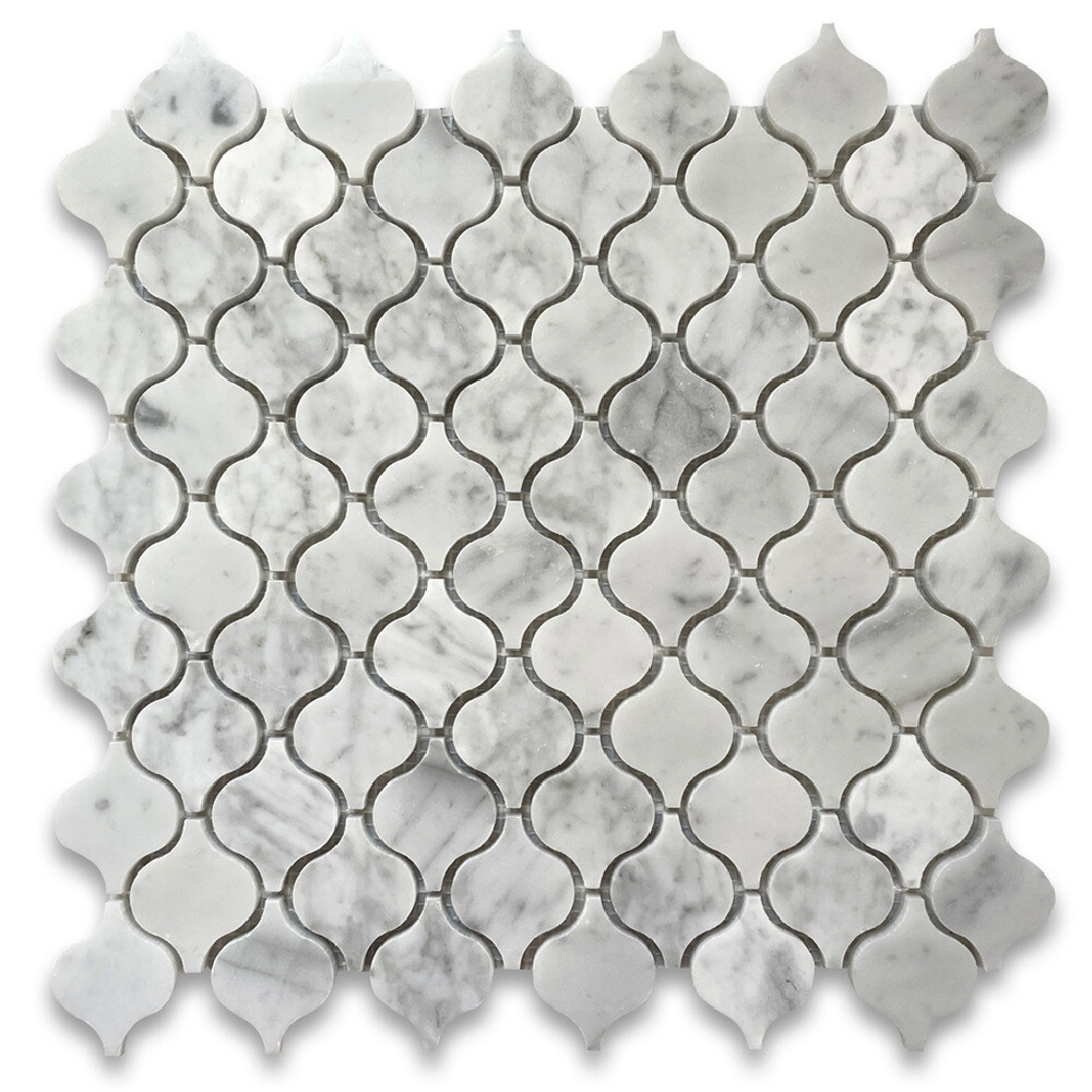 C891XP Carrara Venato Marble Arabesque Baroque Lantern Mosaic Tile Polished