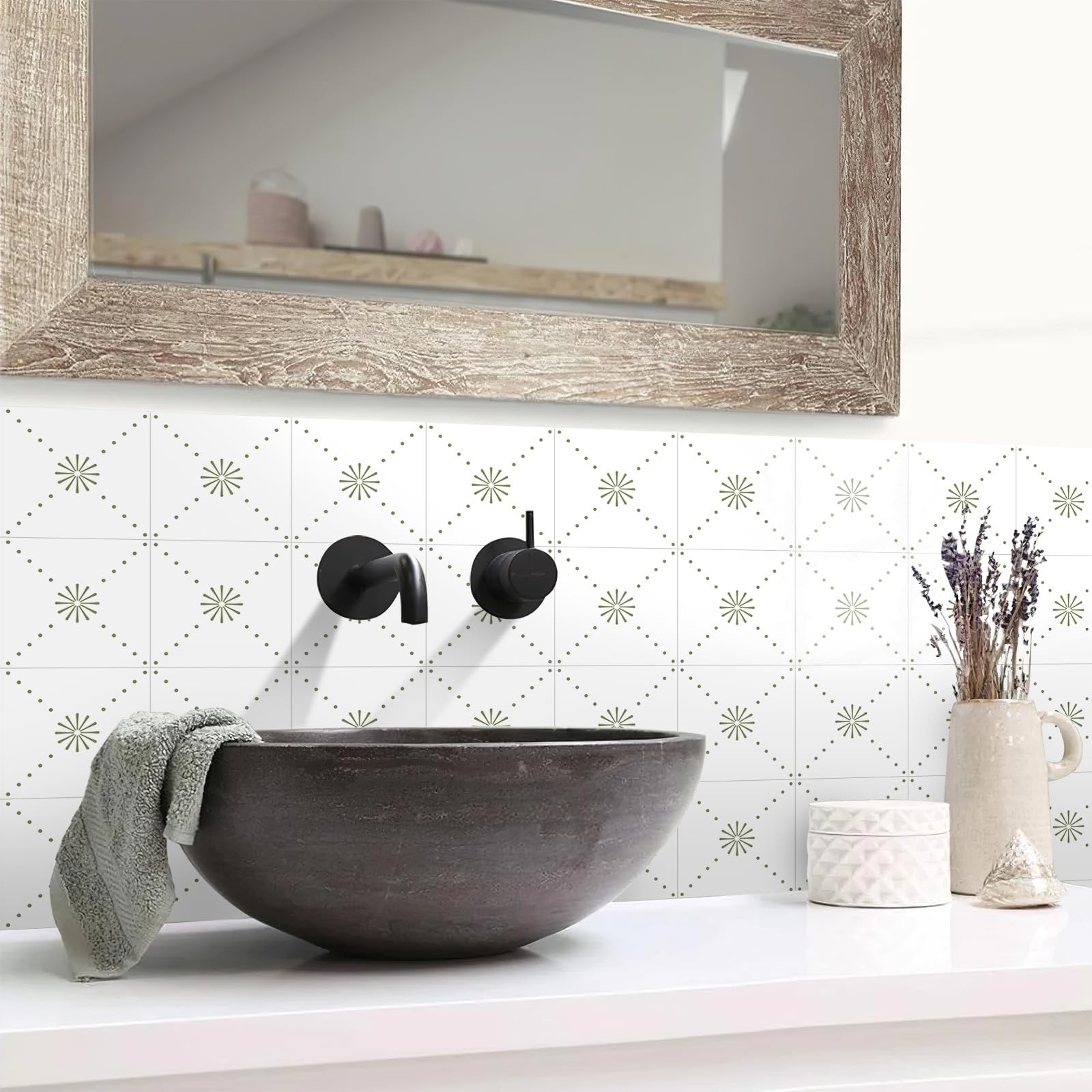 Peel & Stick Wall Tile Stickers 12 PCS Backsplash Self Adhesive 6″ x 6″, Deco…