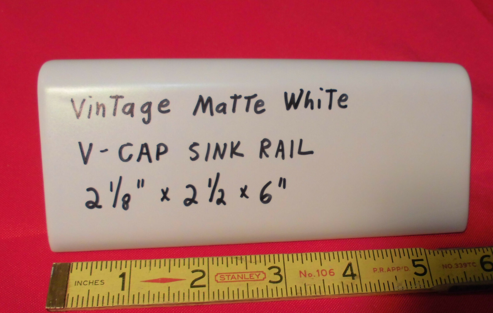 1 pc. *Vintage Matte White* V-Cap Ceramic Trim Tile: Counter Top Edging; New