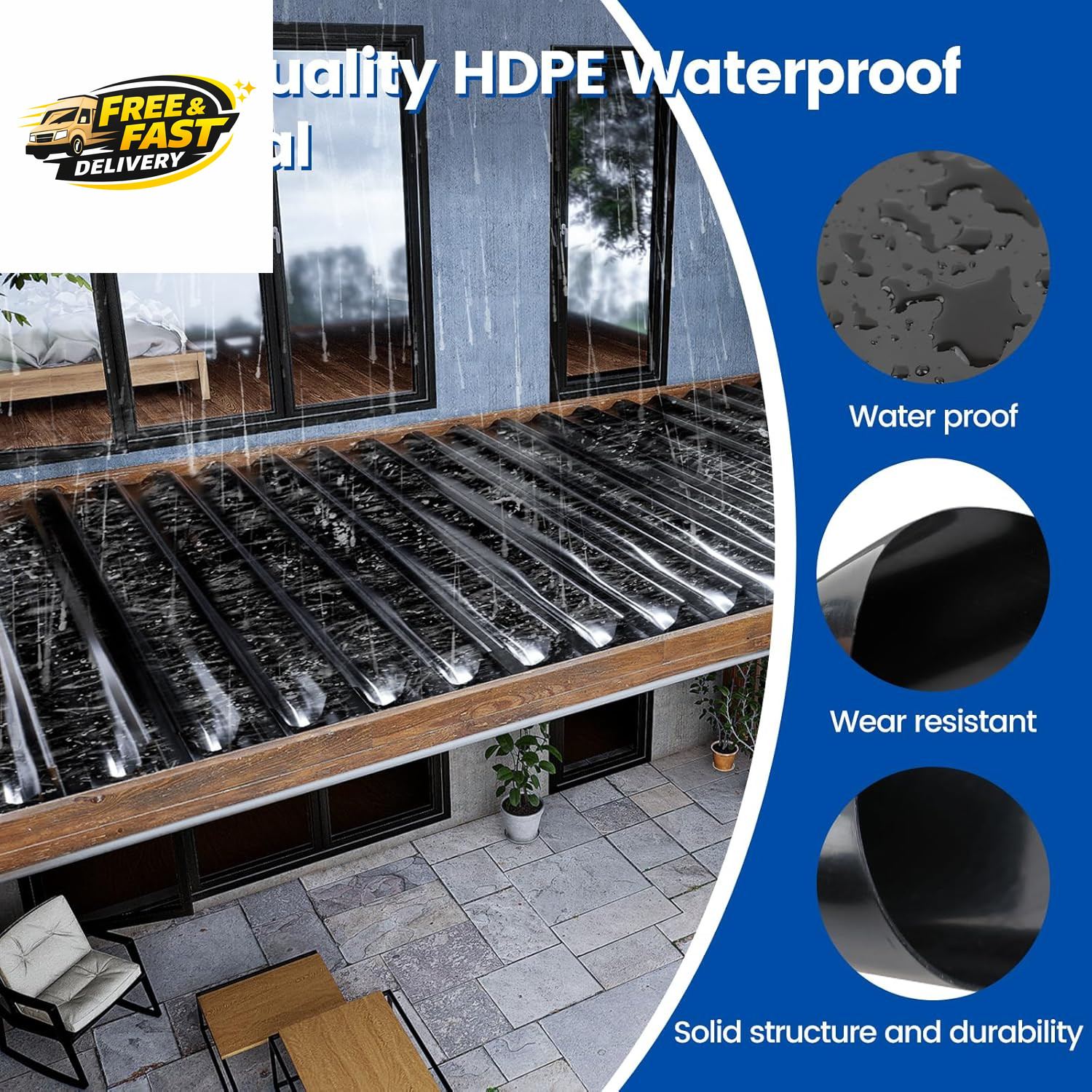 4PCS 50FT Black under Deck Drainage System Trough HDPE Waterproofing Membrane Fi
