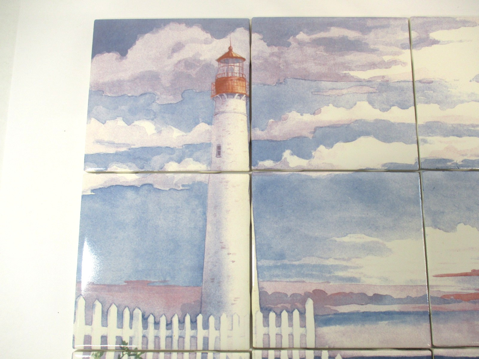 Vtg Ceramic 4.25″ Tile Mural Kitchen Backsplash Paul Brent OCEAN VIEW LIGHTHOUSE
