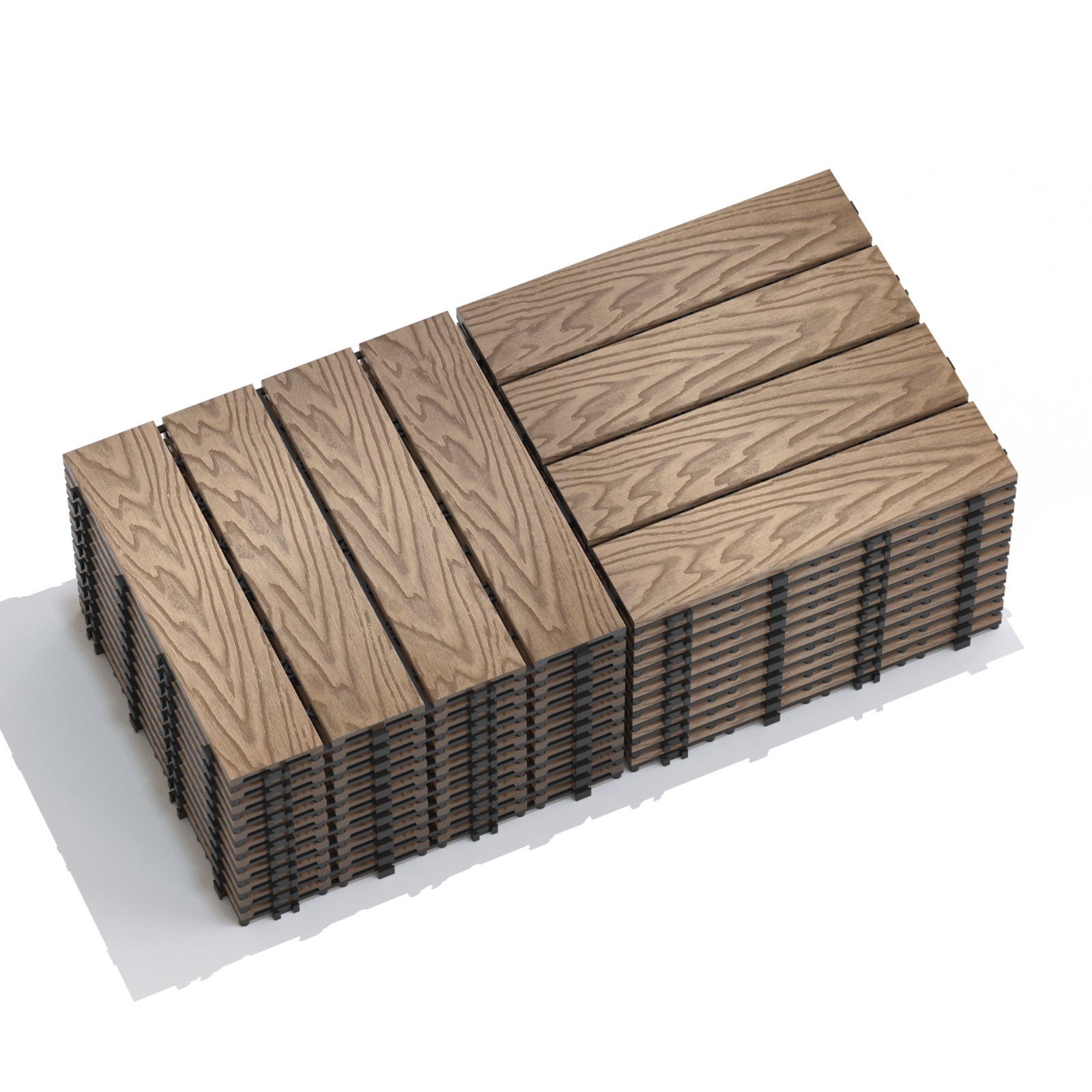 WPC Patio Tiles 22-Pack DIY Interlocking Decking 11.8″ Indoor Outdoor