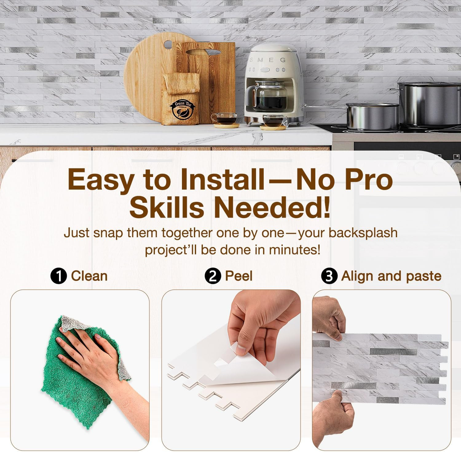 Peel and Stick Backsplash Tile Waterproof Removable PVC Wall Sticker 3D Faux Sto