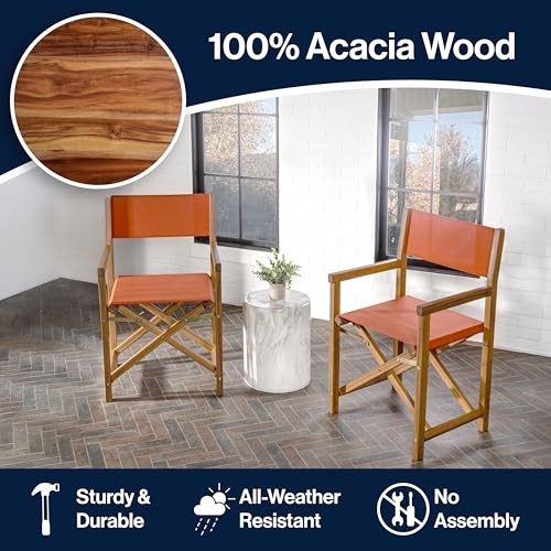 Cukor Coastal Acacia Wood Folding Outdoor Director Chair Set Orange/Teak Brown
