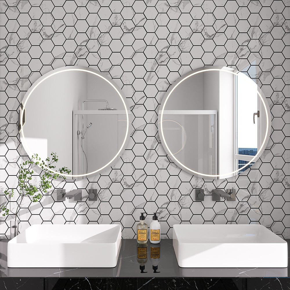 20pc Tiles Plaza Backsplash Tile for Kitchen Peel and Stick White Hexagon Marble