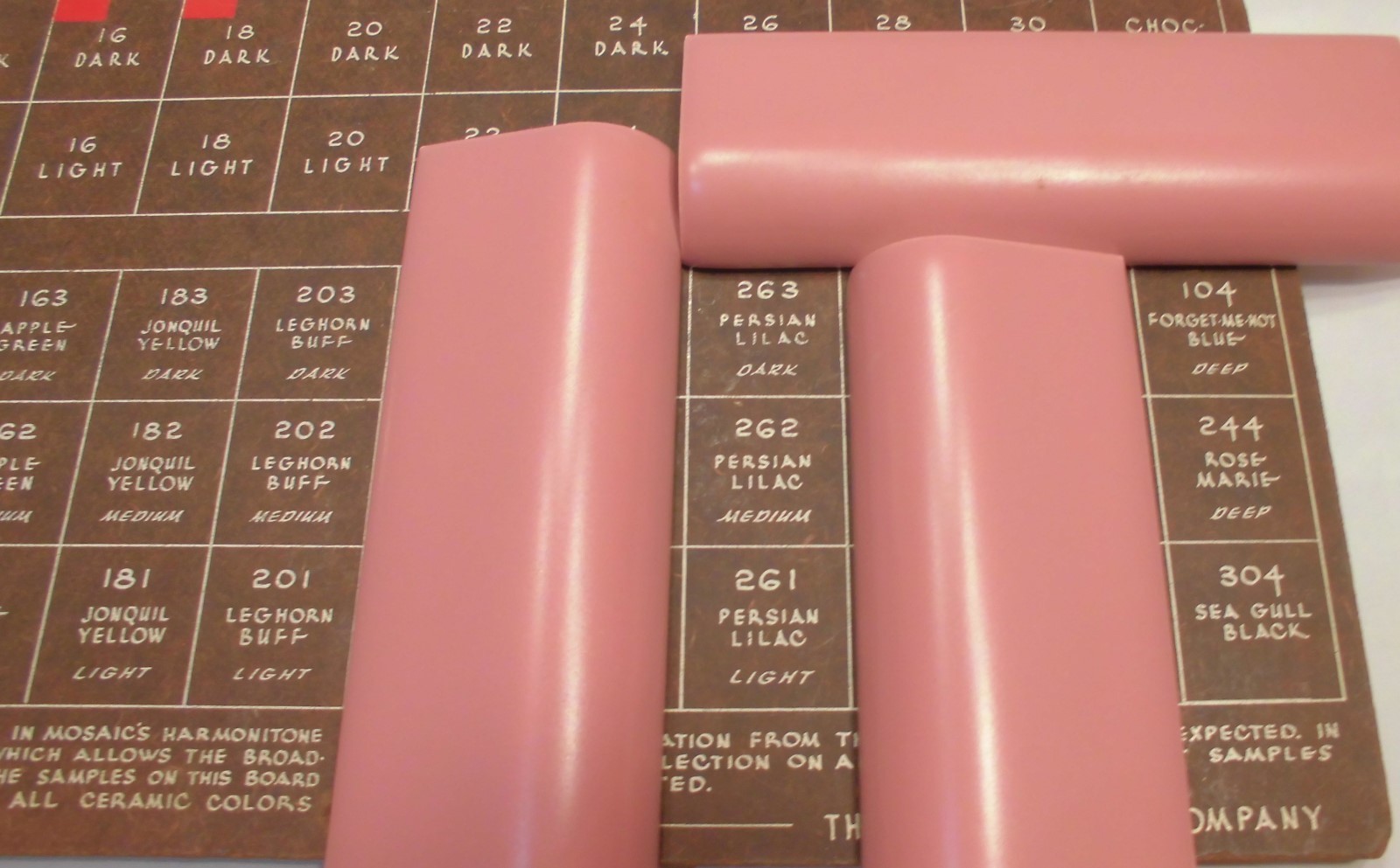 6 pcs. *Dark Lilac* Ceramic Radius bullnose Cap Tiles by The Mosaic Co. “NOS”