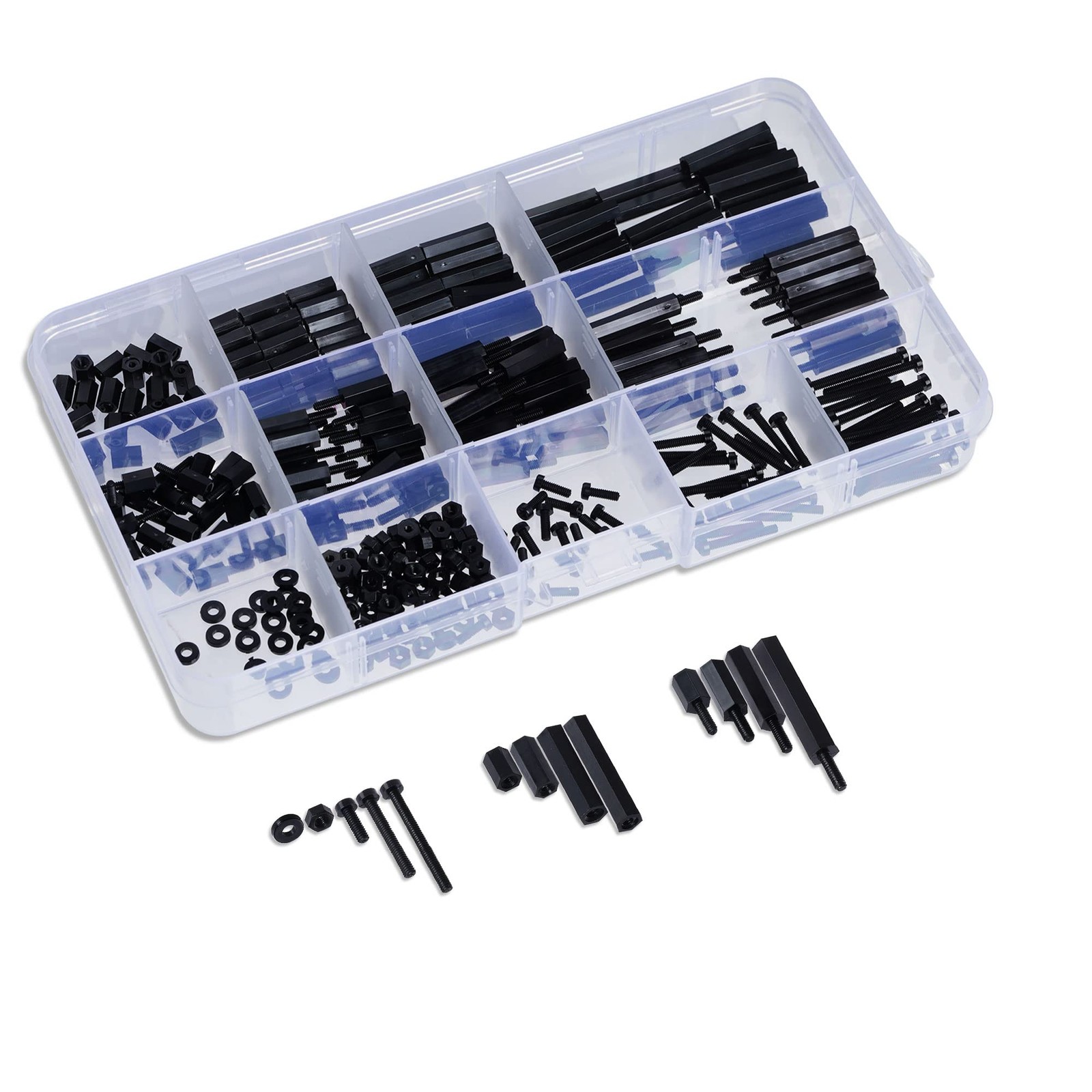 Lystaii 320pcs M2 Nylon Hex Spacer Standoff Kit Male Female Screw M2, Black