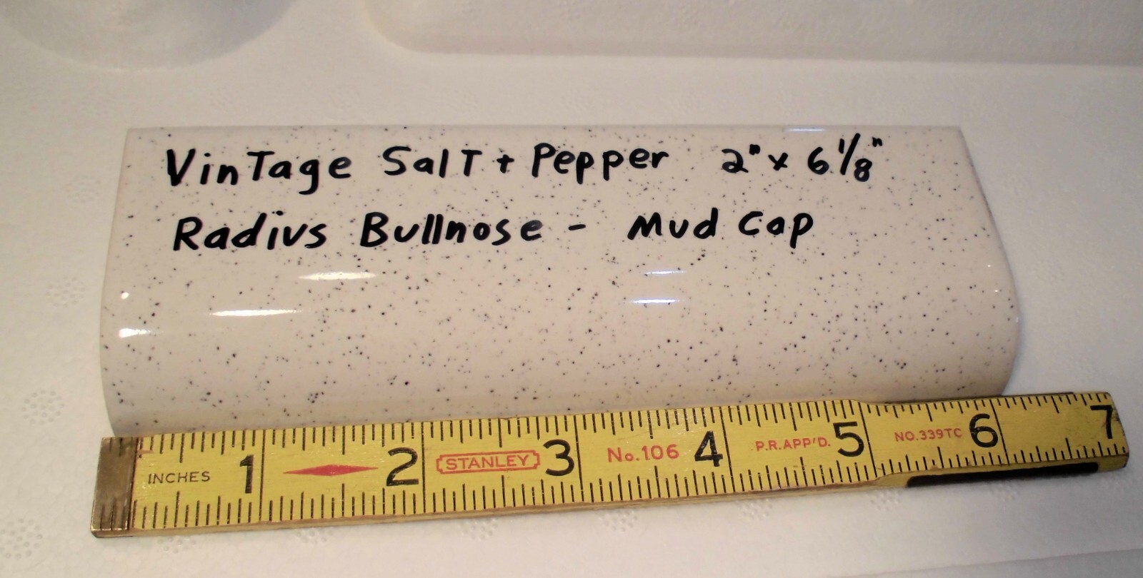 1 pc. Salt & Pepper Ceramic Bullnose Tile 2” X 6” American Olean, NEW STOCK