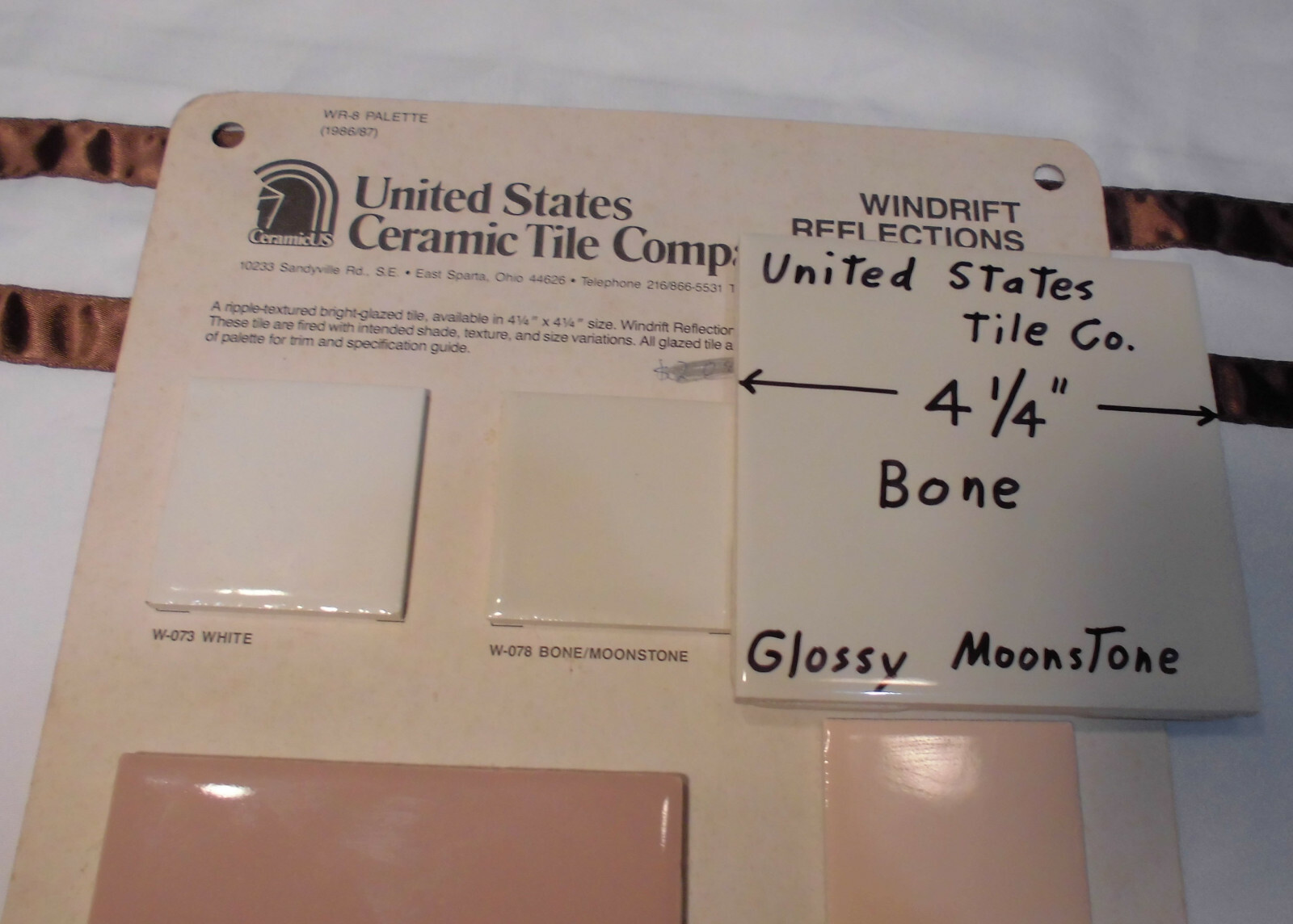 1 pc. Gloss Bone: 4-1/4″ Ceramic Tile New Stock: Bumpy-Ripple Textured Surface