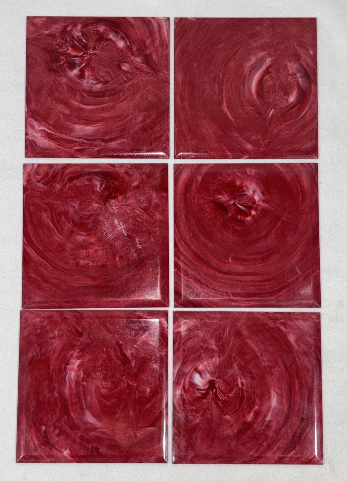 6 Vintage Undergate Red Marble Plastic Polystyrene Wall Tiles 4.25″x4.25″