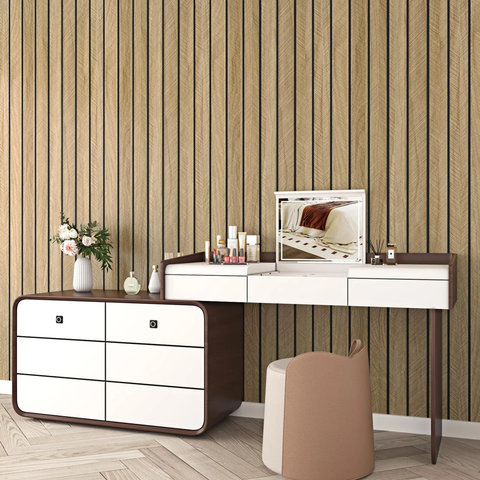 Wood Grain Wall Panels 11.7”x118” Thick Brown Peel and Stick – Sound