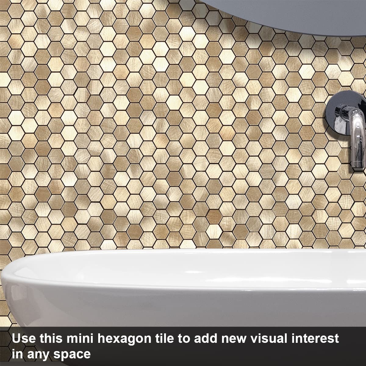 Peel and Stick Mosaic Backsplash Tiles – Small Hexagon Metal Stickers (5PCS, Gol