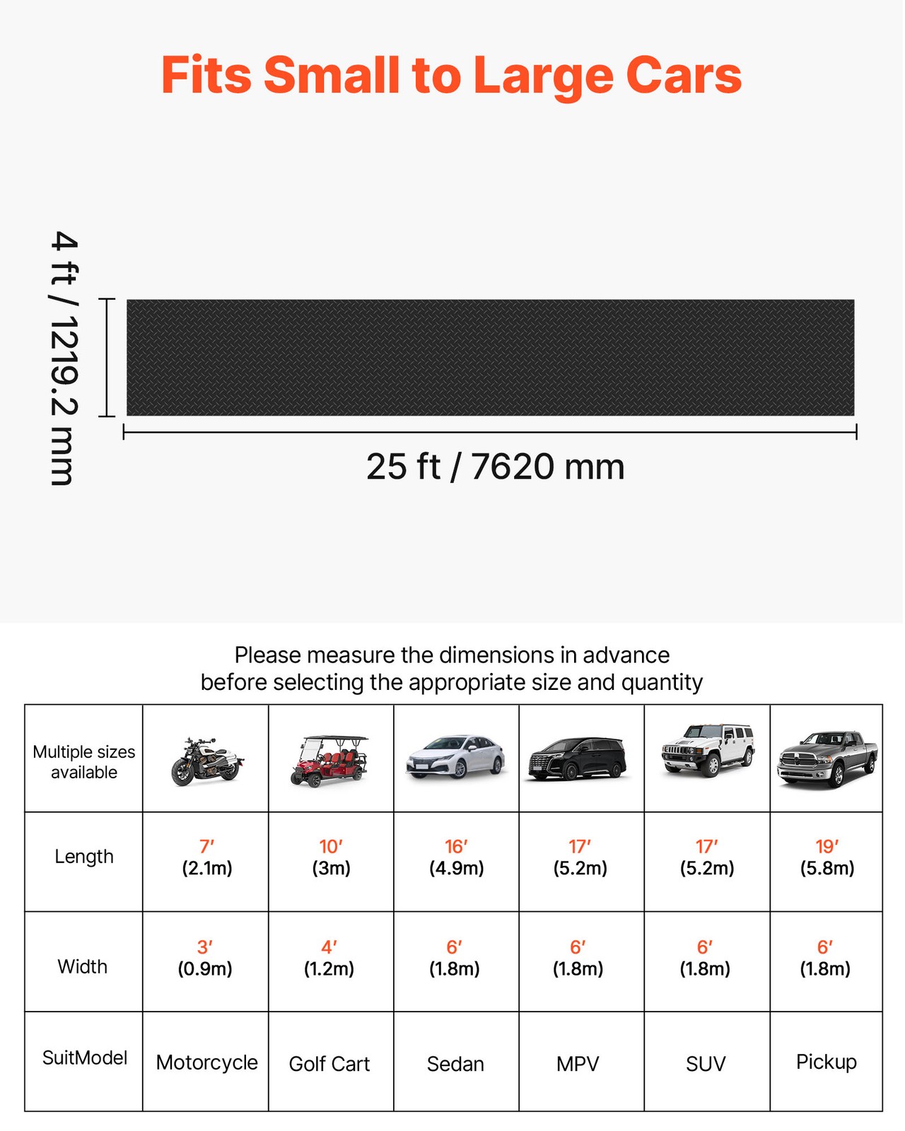 VEVOR Garage Floor Roll 4×25 ft Rubber Diamond Mat Waterproof Non-Slip Black