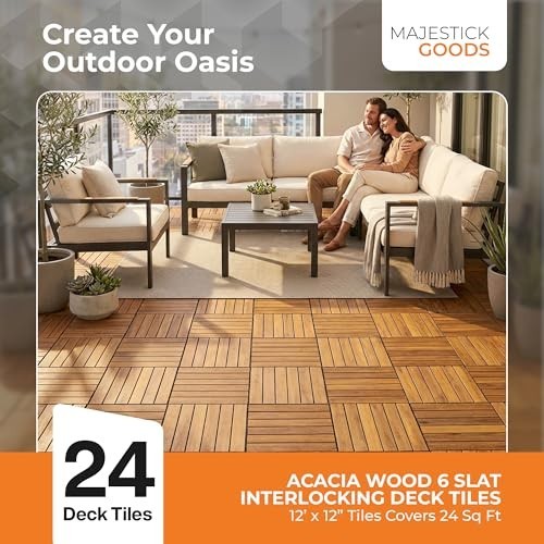 Interlocking Deck Tiles Snap Together Wood Flooring – 12 X 12 Acacia Hardwood Ou