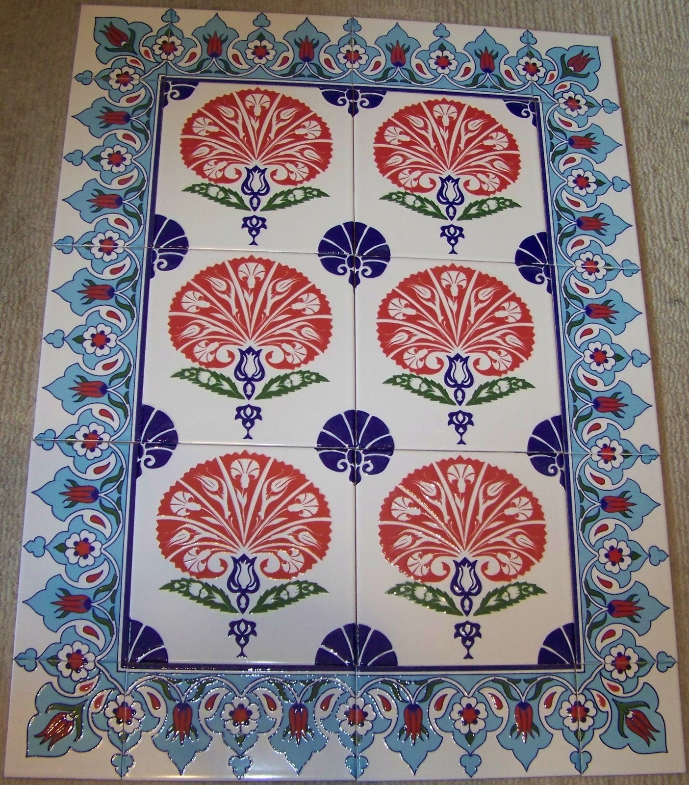 SALE 32″x24″ Turkish Raised Iznik Floral Pattern Ceramic Tile Mural Panel