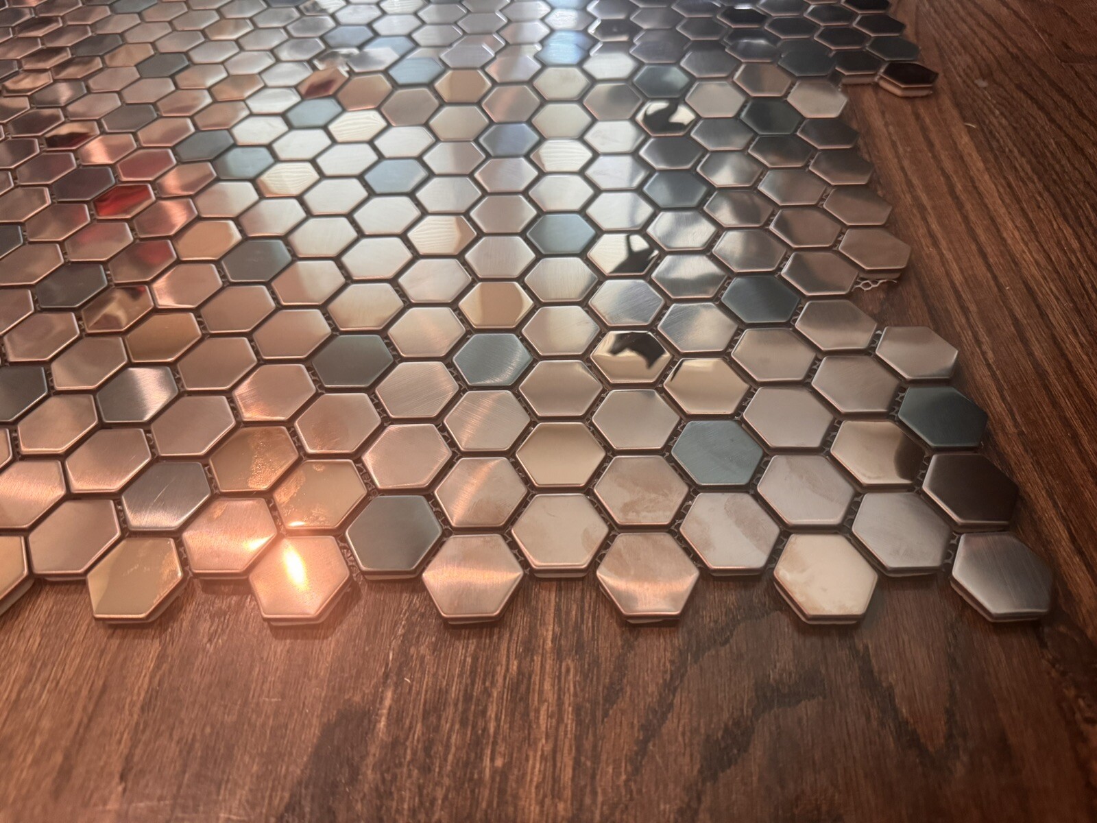 5 Sheets Backsplash Tile for Kitchen Bathroom,Hexagon Copper Stainless Steel