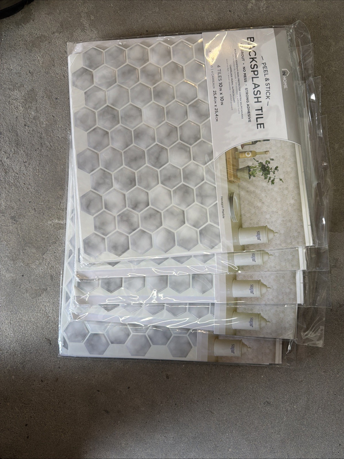 20 Tiles – InHome NH2359 Hexagon Marble Peel Stick Backsplash Tiles, White Grey