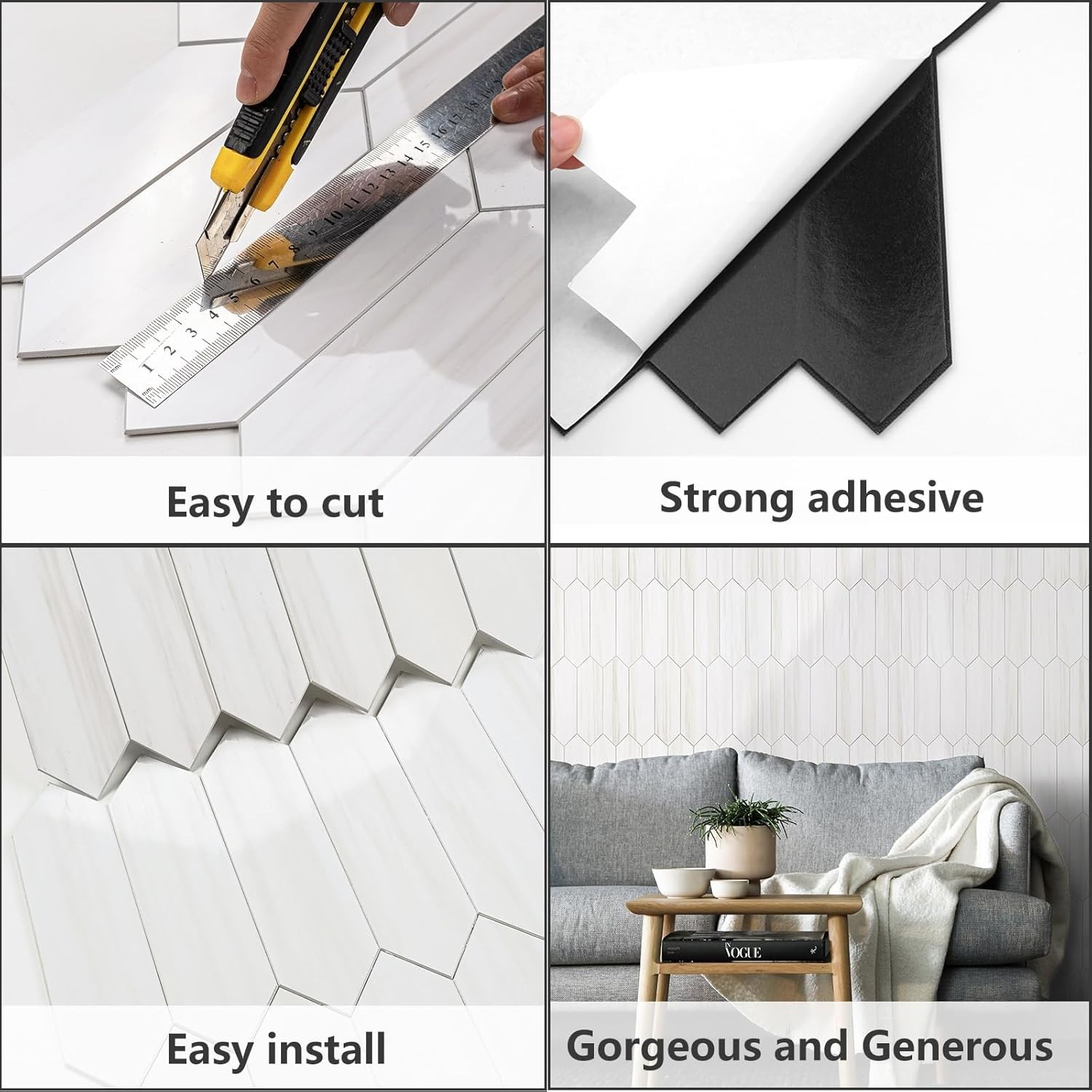 Glossy White Hexagon Backsplash Tile Peel and Stick Wall Tiles for Kitchen Ba…