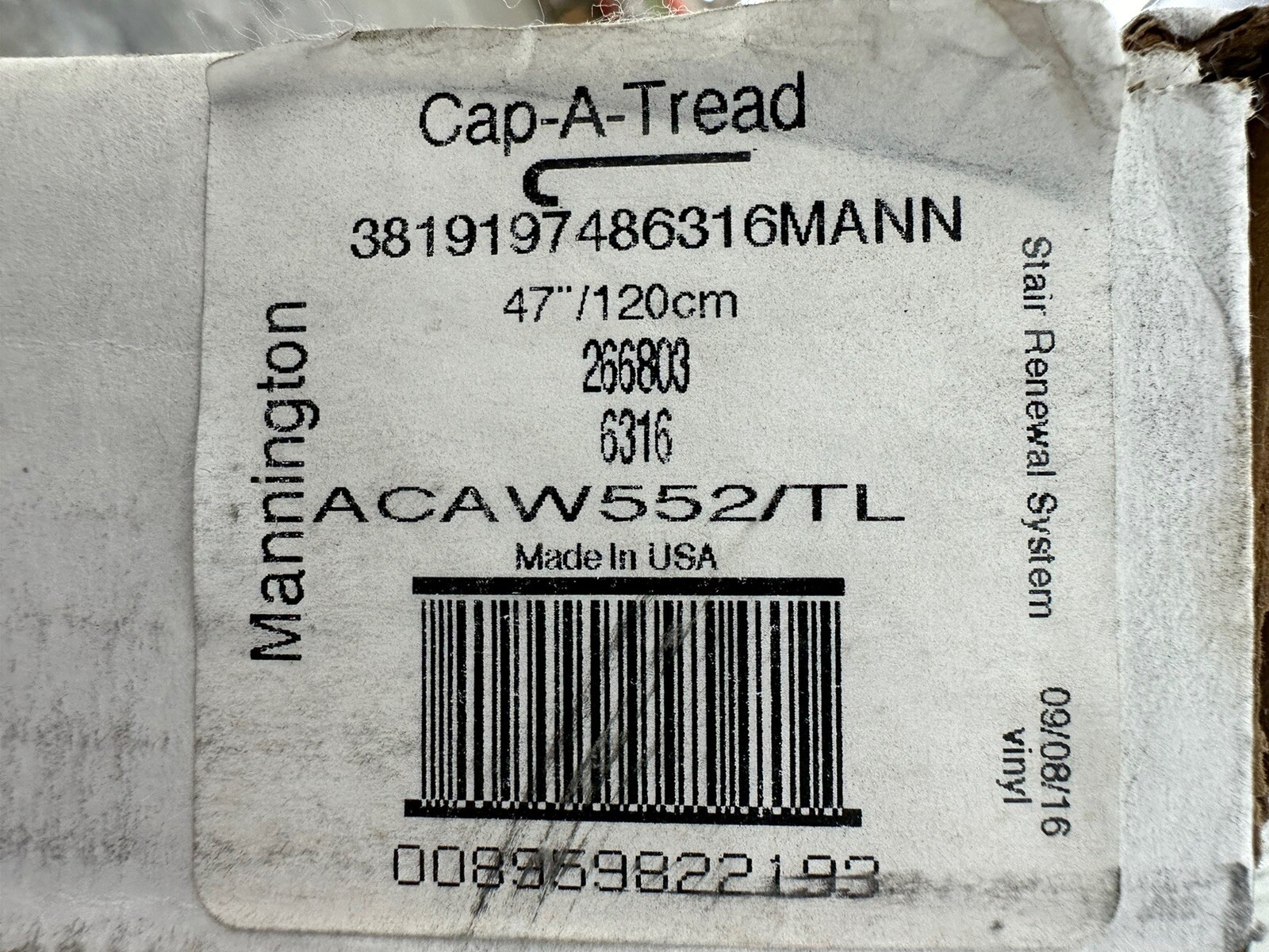 Mannington CAP A TREAD 6316 STAIR RENEWAL SYSTEM ACAW552/TL
