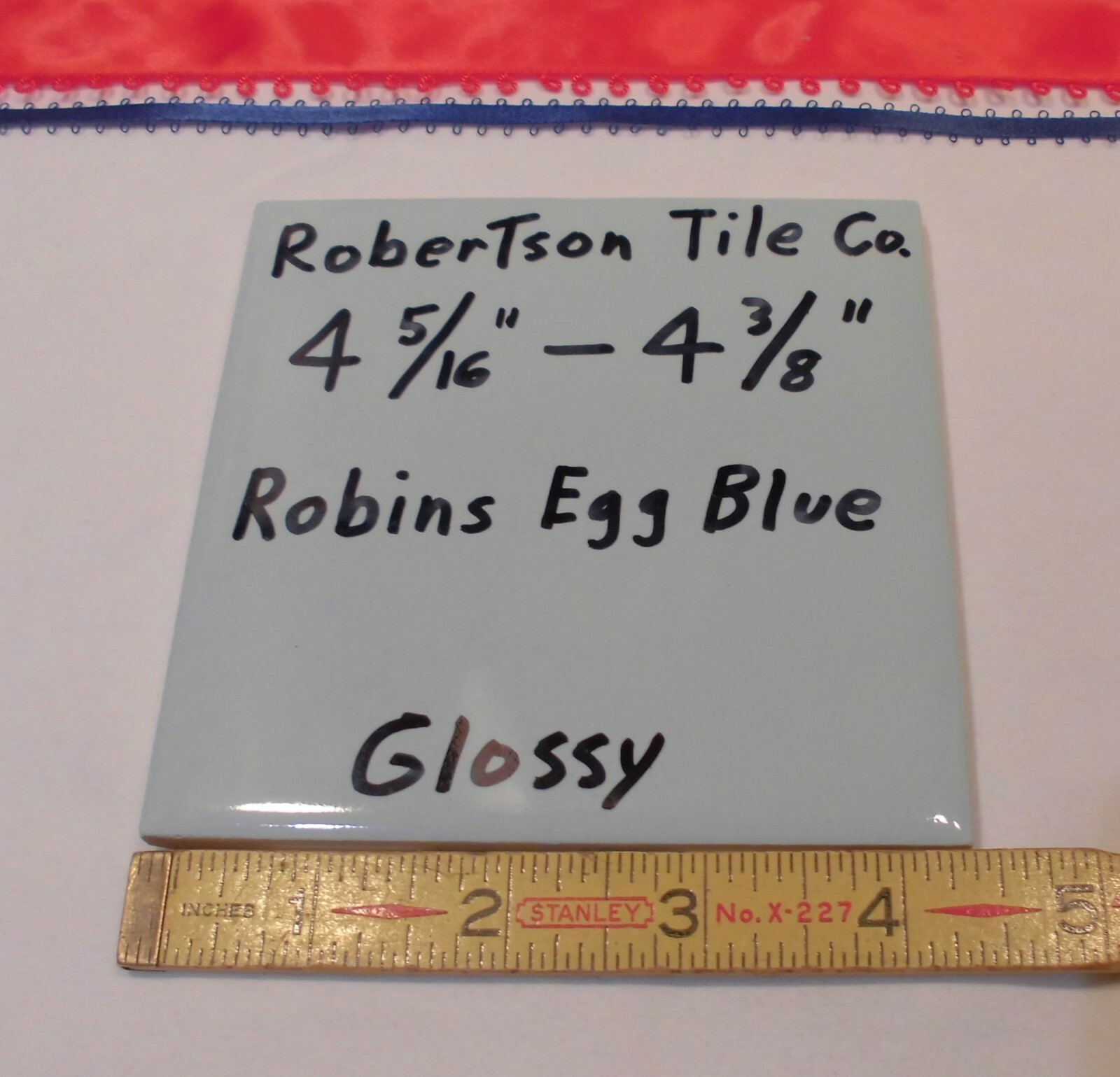 1 pc. Vintage Ceramic Tile *Robins Egg Blue* 4-5/16″- 4-3/8″ Robertson Co. NOS