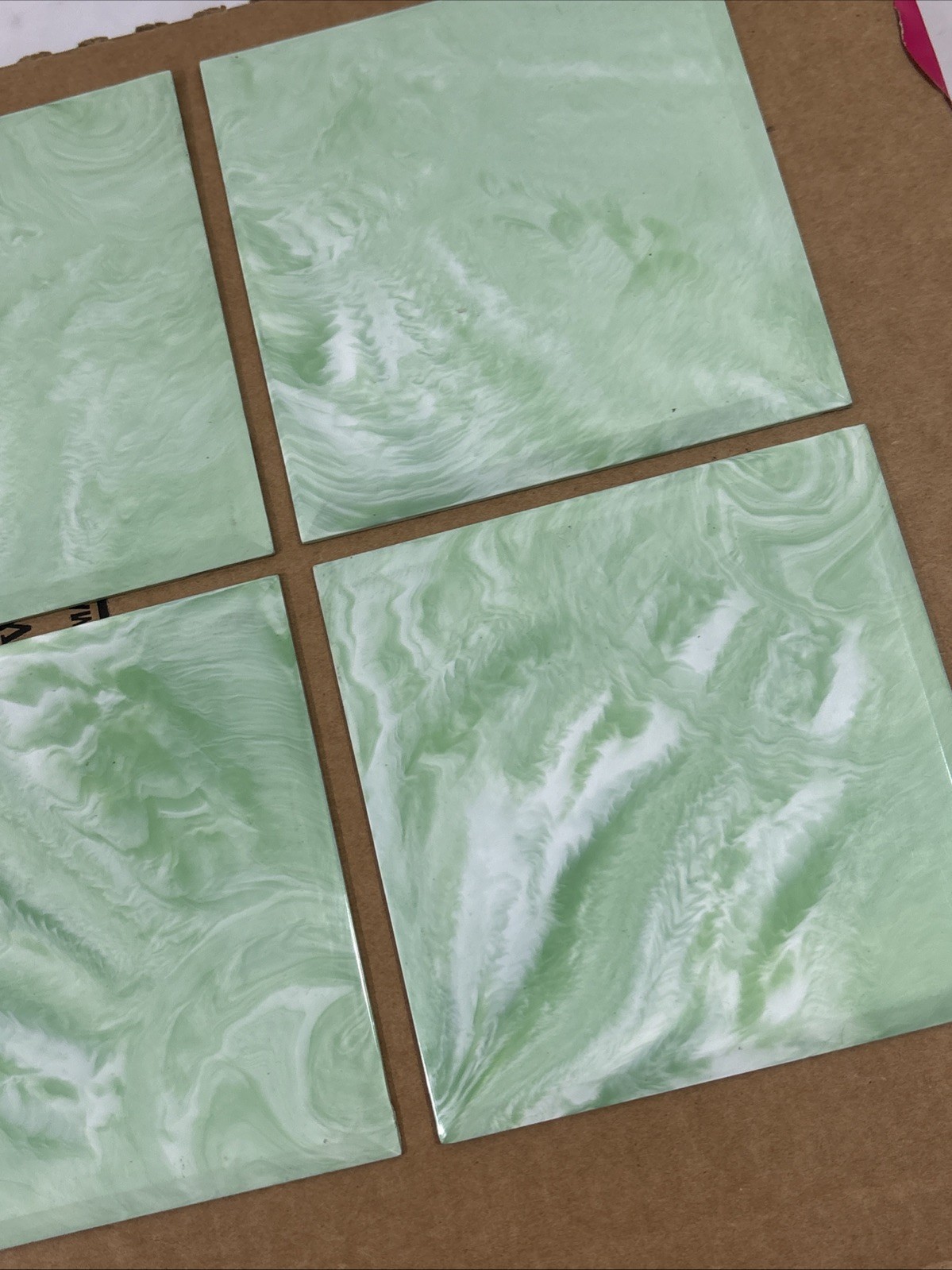 5 Vintage Mint Green Marble Plastic Polystyrene Wall Tiles 4.25×4.25 Beveled #C
