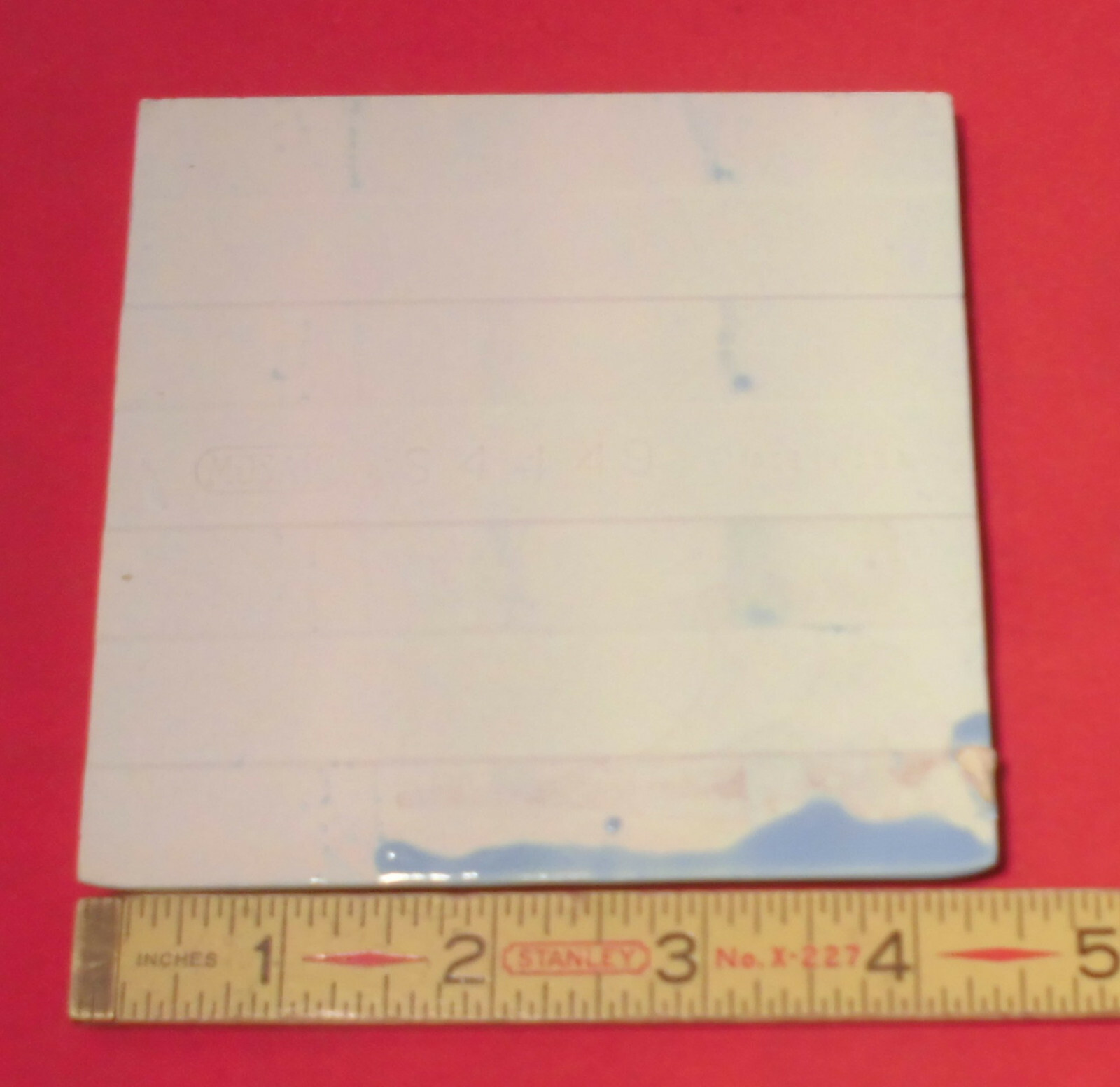 1 pc. Bullnose Ceramic Tile *Glossy Medium Blue* 4-3/8″ by Mosaic Co. NOS