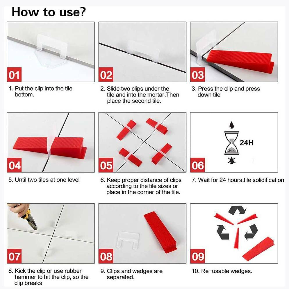 500pcs Tile Leveling System Kit 1/8″ Reusable Floor Wall Tiles Leveler Spacers