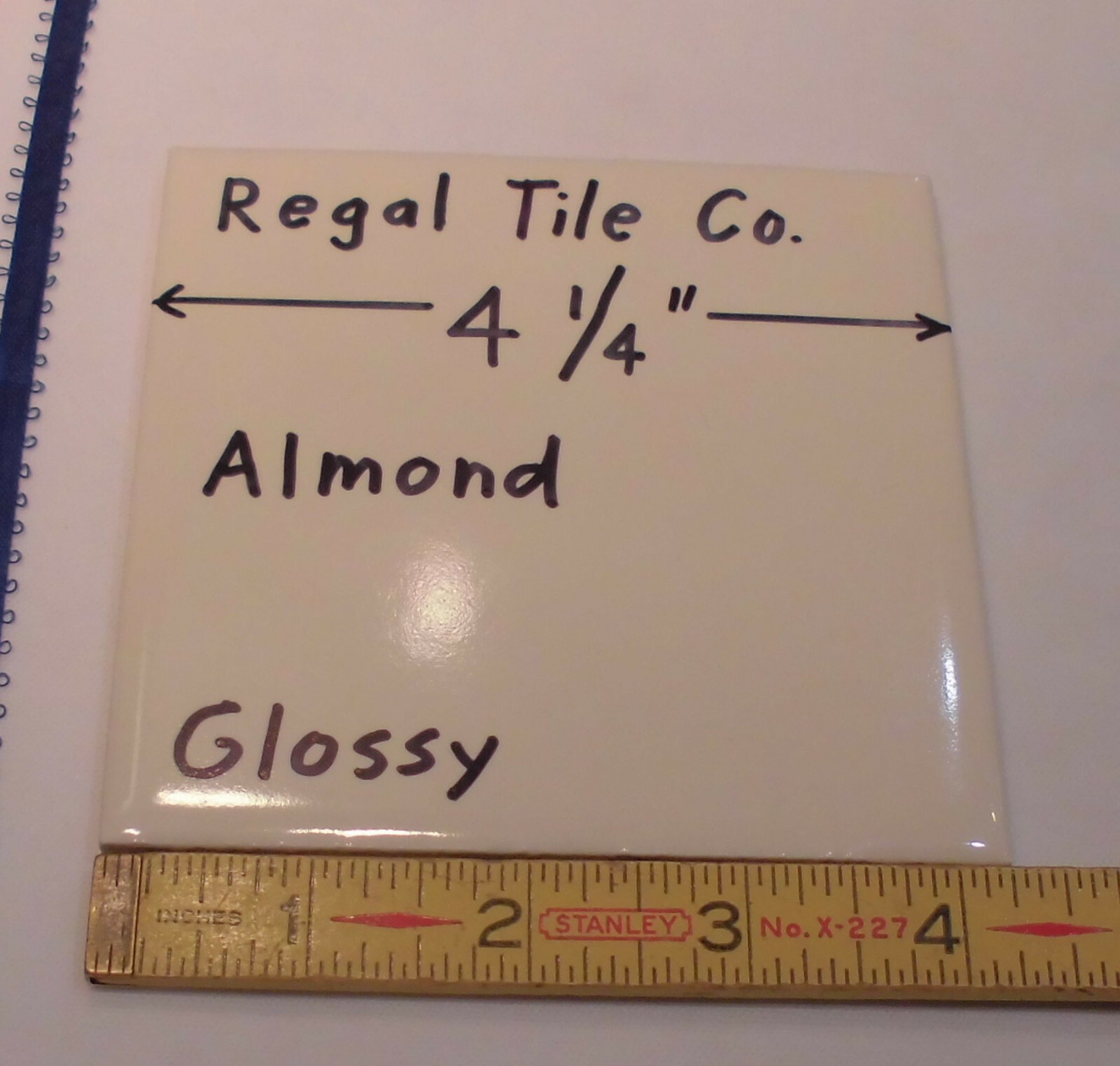 1 pc. Glossy Ceramic Tile *Light Almond* 4-1/4″ by Regal Co. New Stock, USA