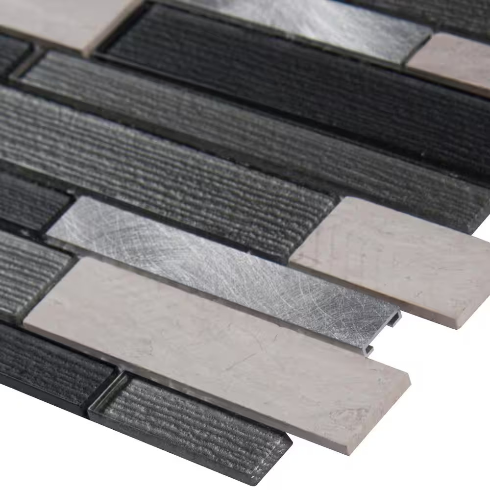 Urban Loft Interlocking 12 In. X 12 In. X 0.16 In. Stone/Glass/Metal Mesh-Mounte