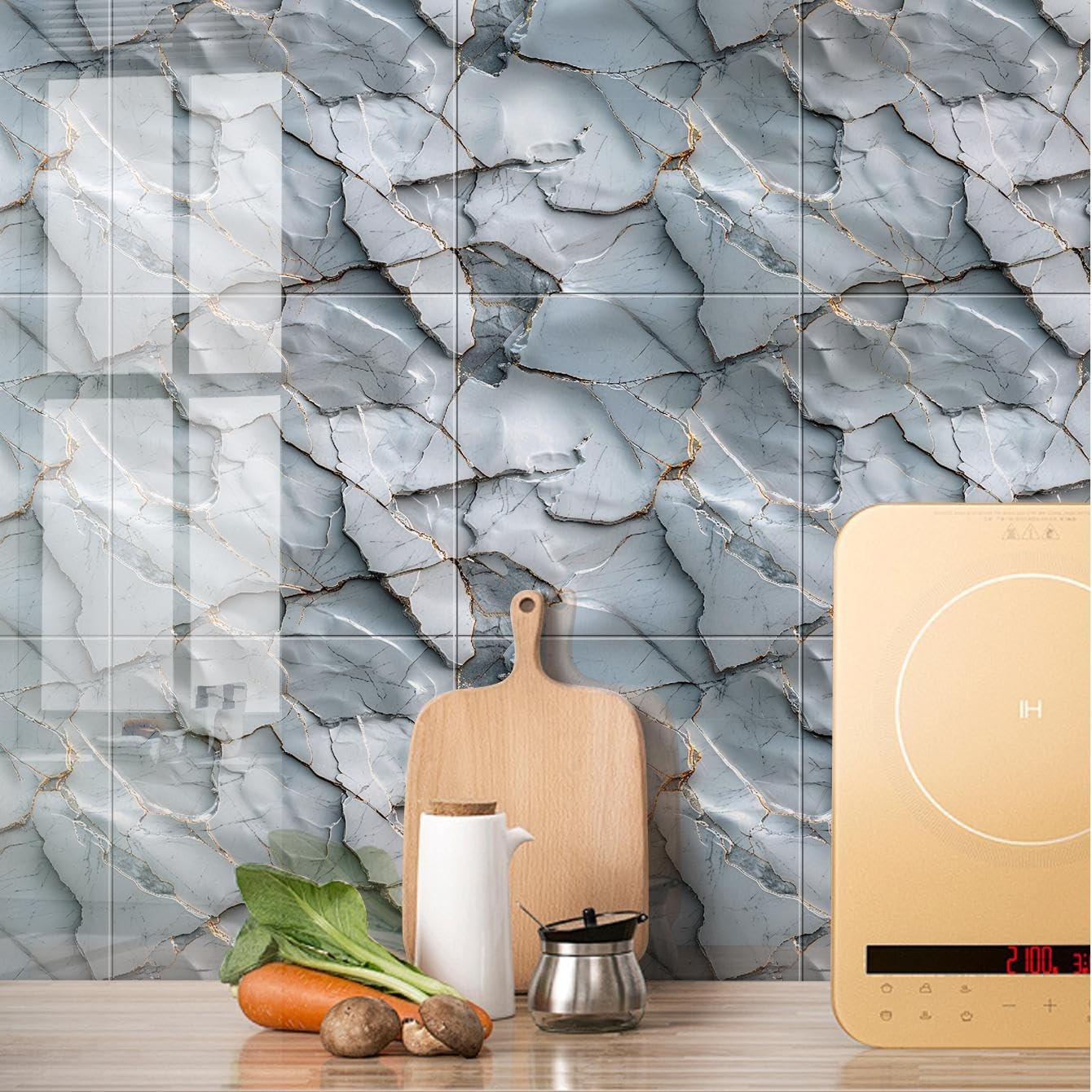 Chejiaye Shower Wall Panels Peel and 11.8″x11.8″x0.08″in, White Gray