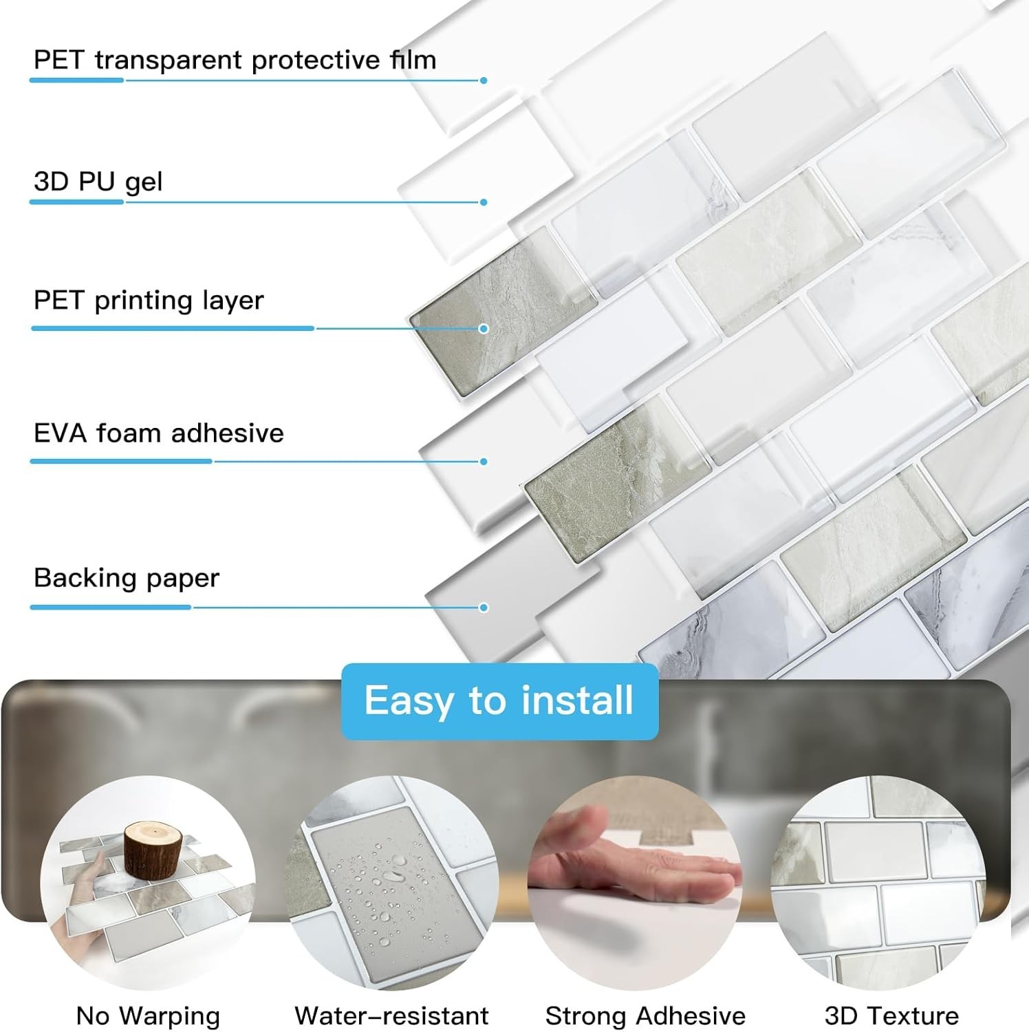 Peel & Stick Beige & White Tile for Kitchen & Bathroom Decor