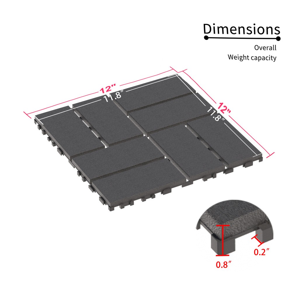 44 Pack Plastic Interlocking Deck Tiles 12″x12″ Square Waterproof All Weather