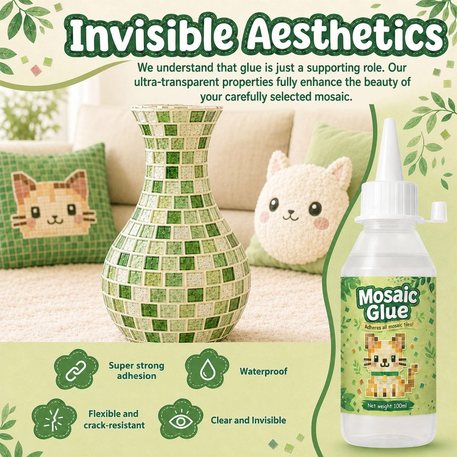 200ml Mosaic Tile Glue, Clear Durable Waterproof Fast Drying Strong Adhesion,…