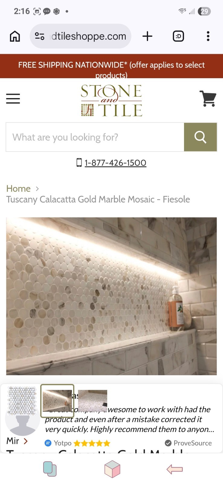Mir Mosaic Tuscany Calacatta Gold Marble Mosaic Tile Fiesole Honed 11.2×11.5