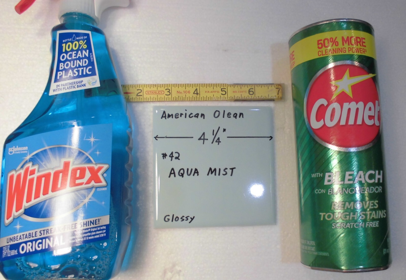 1 pc. Glossy Ceramic Tile *Aqua Mist #42* American Olean 4-1/4″ Blue-Green NOS