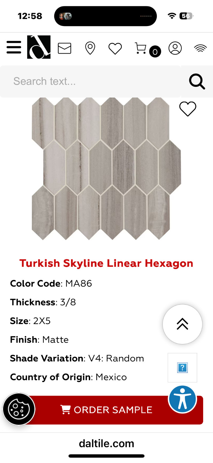 Tile – MA 86 Turkish Skyline – Wall/floor Hexagon – Accent – Niche – Daltile