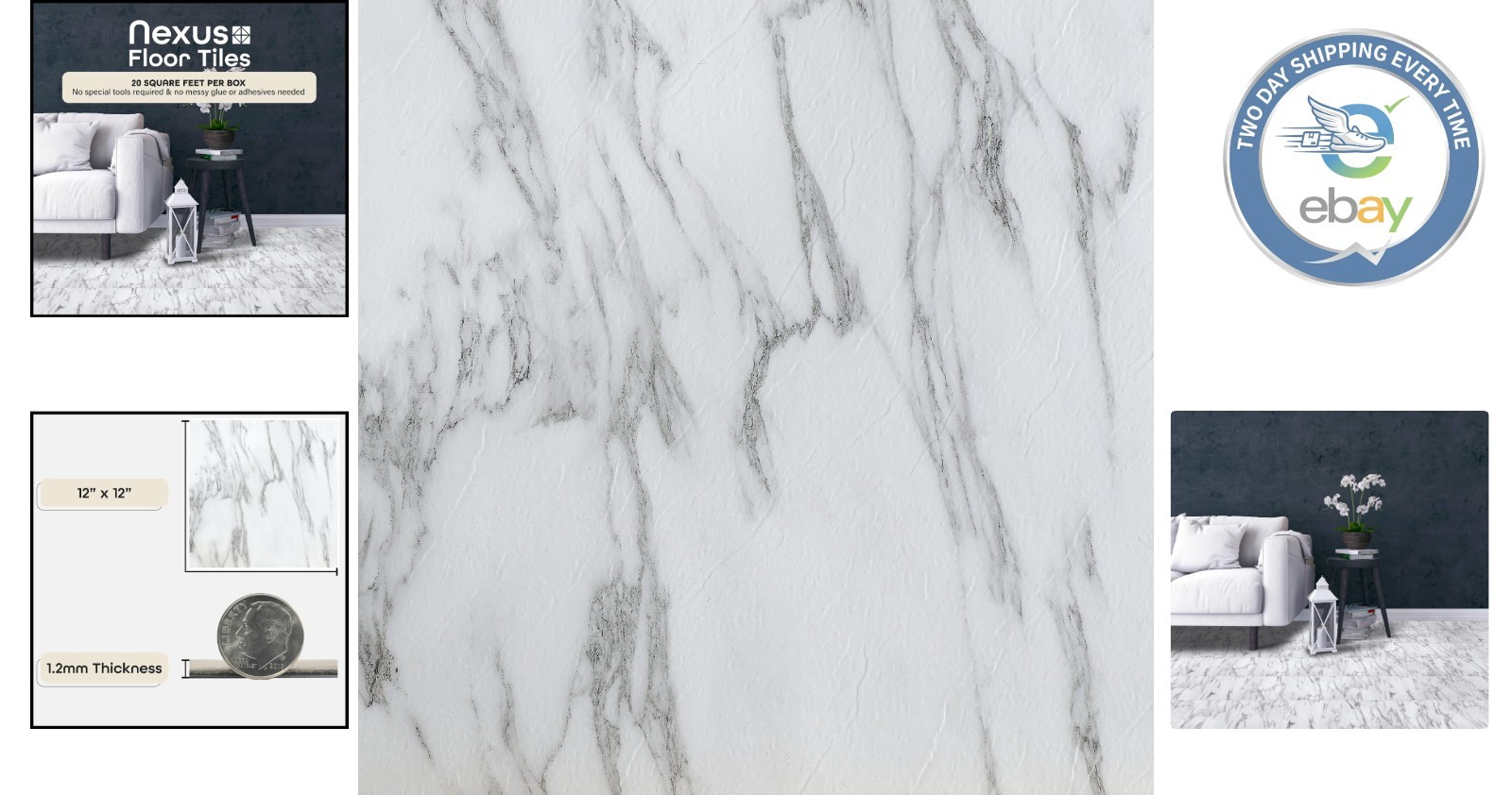 Nexus Bianco Marble 12-Inch Vinyl Tiles – Peel & Stick, Low Maintenance Flooring